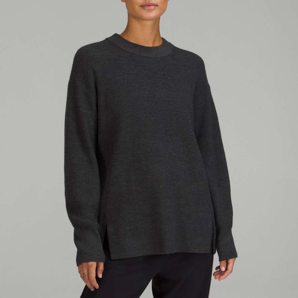Lululemon Merino Wool Ribbed Crewneck Sweater Oversized Relaxed Knit Sz 0 XS